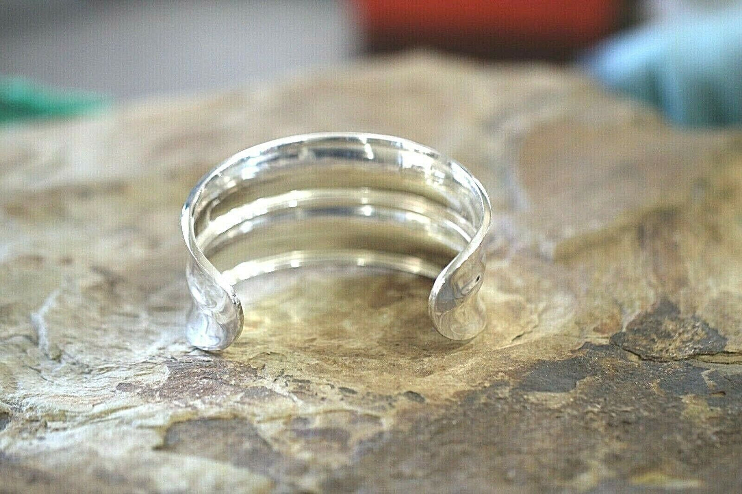 *VINTAGE* Mexico Sterling Modernist Solid Wide Cuff Smooth Curved Bracelet