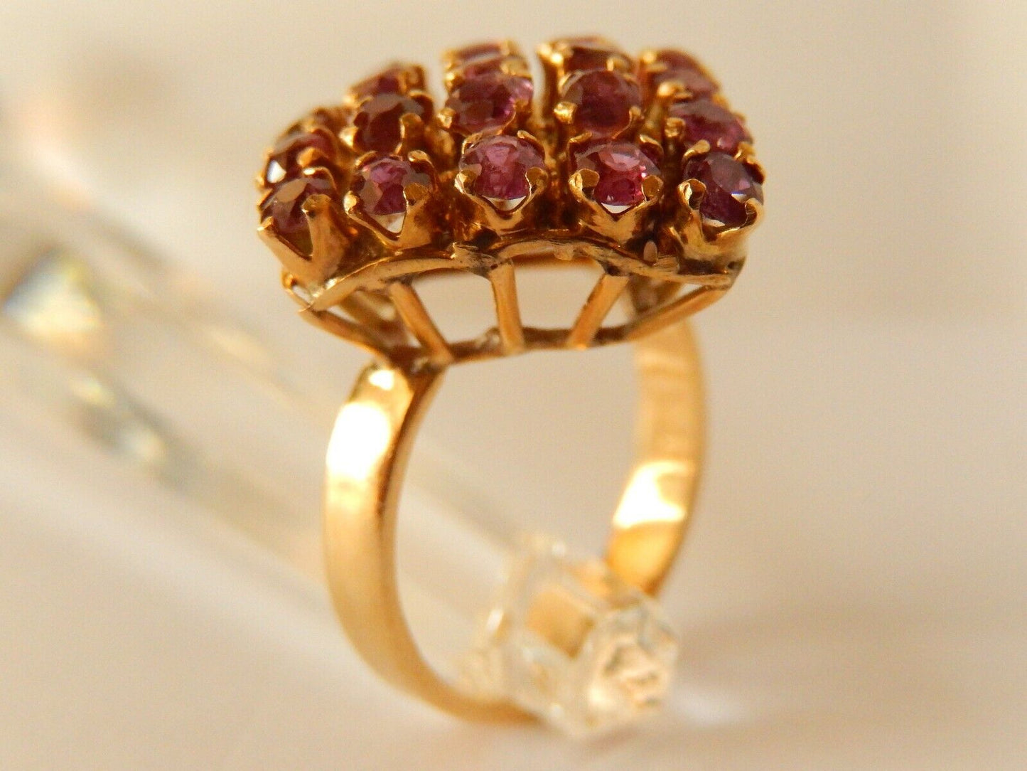 *VINTAGE* 12K Yellow Gold  Huge 25 Stone Amethyst 1.25 CT Unique  Ring Size 7.75