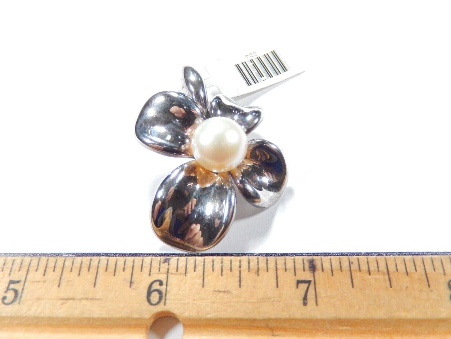 Ann King Sterling Silver Orchid Flower Freshwater Button Pearl  Pendant
