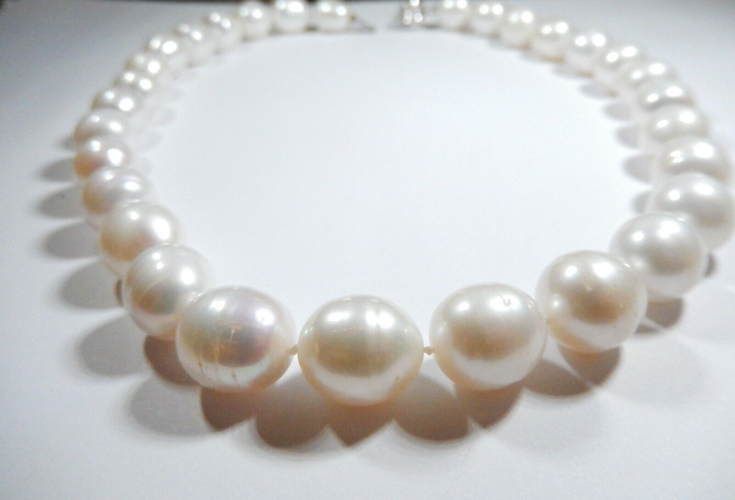 *NEW*  16” LG 13mm Oval Baroque Pearl Necklace 30 Pearls 14K Gold Clasp