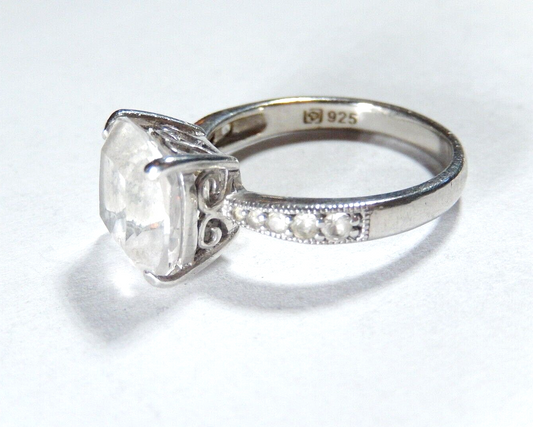 *VINTAGE*  5.00 CT  Cushion Cut CZ Engagement Ring With Accent CZ Size 6.75