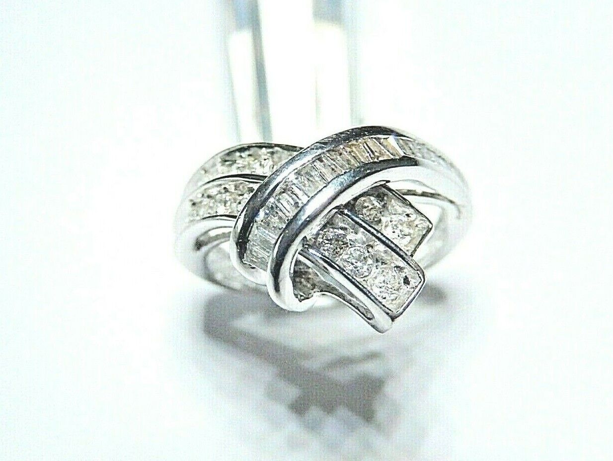 *NWT* 10k White Gold .50CT VS Baguette & Round Diamond By-Pass Ring Sz 5.25