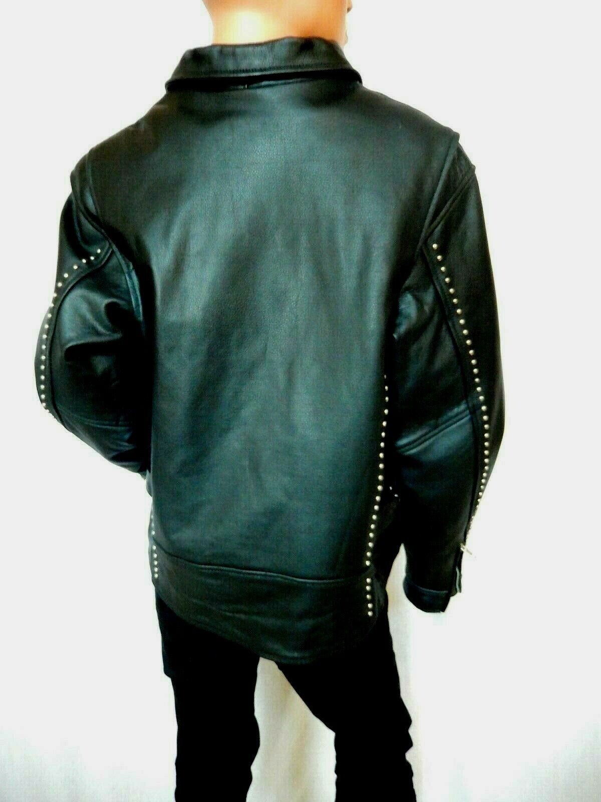 Hot Leathers Heavyweight Leather Men's Black Biker Jacket  Metal Studs Sz 2XL