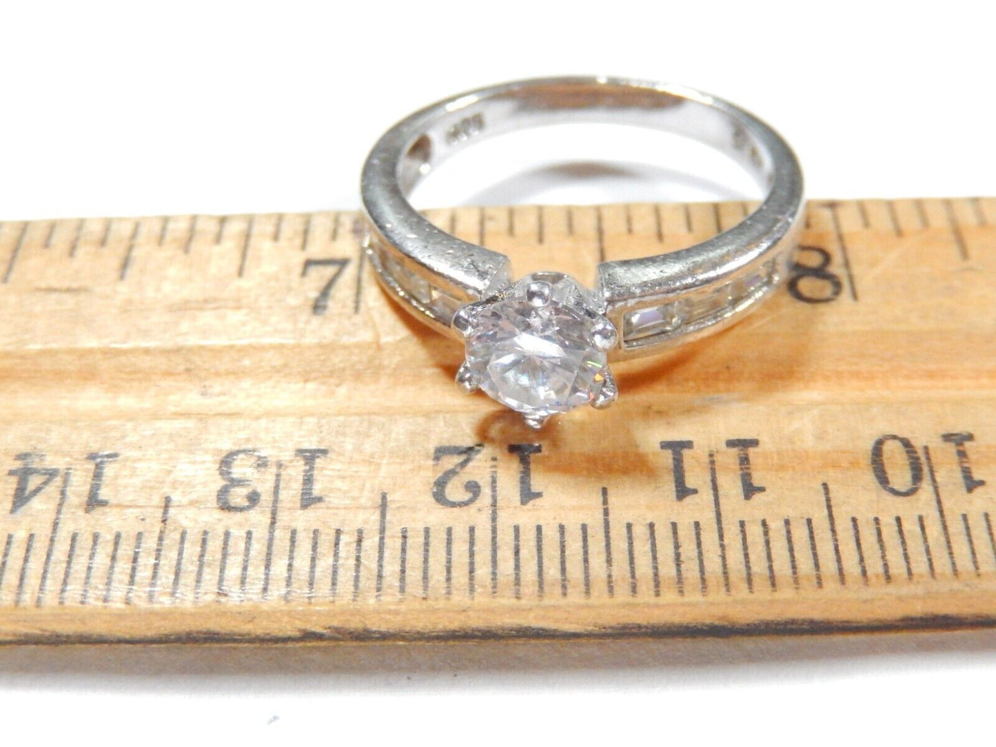 1.25 CT Sterling Silver Round & Baguette Accent Wedding/Engagement Ring Size 9