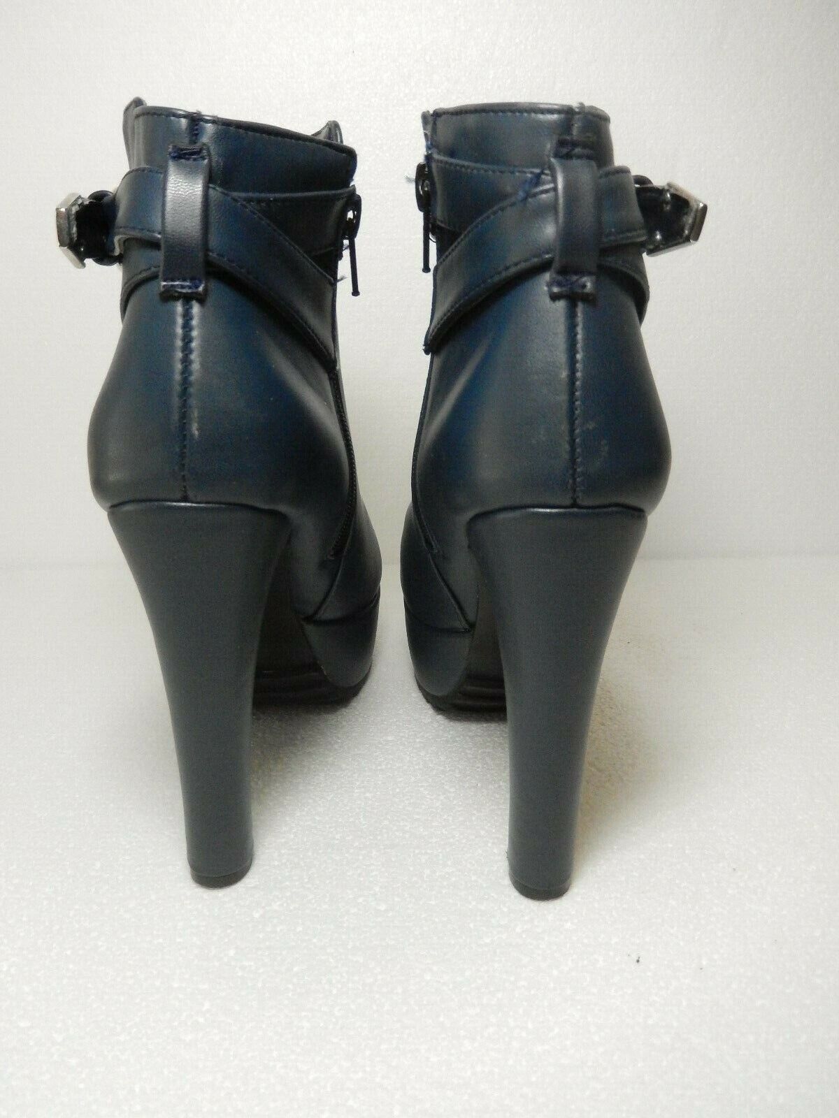 *NICE*  Erez Womens Navy Ankle Boots Side Zip 5.25" High Heel Pletforms Sz 6M