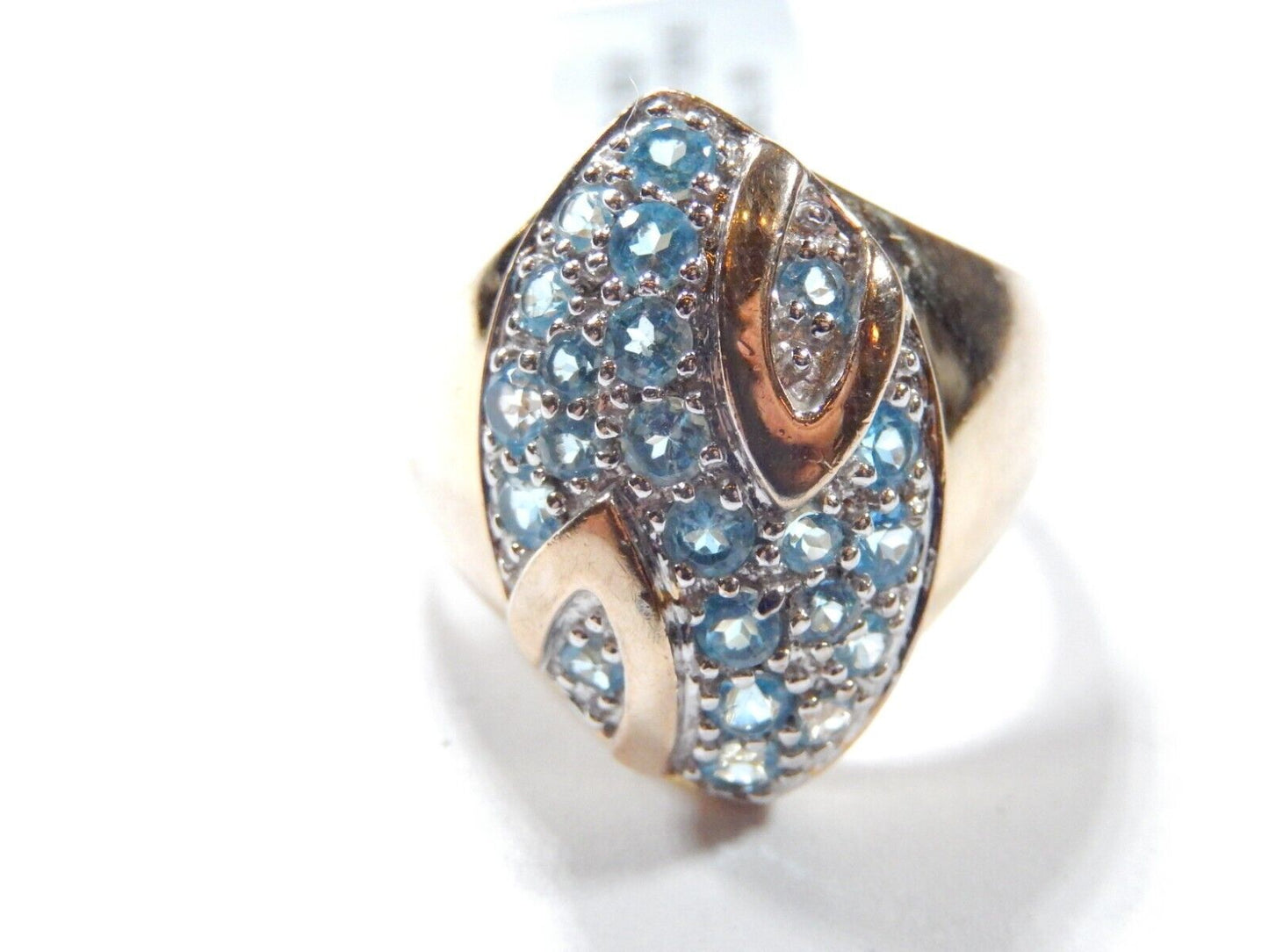 *STATEMENT RING* Sterling Silver 925 Gold Vermeil Blue Topaz Cluster Ring Size 7