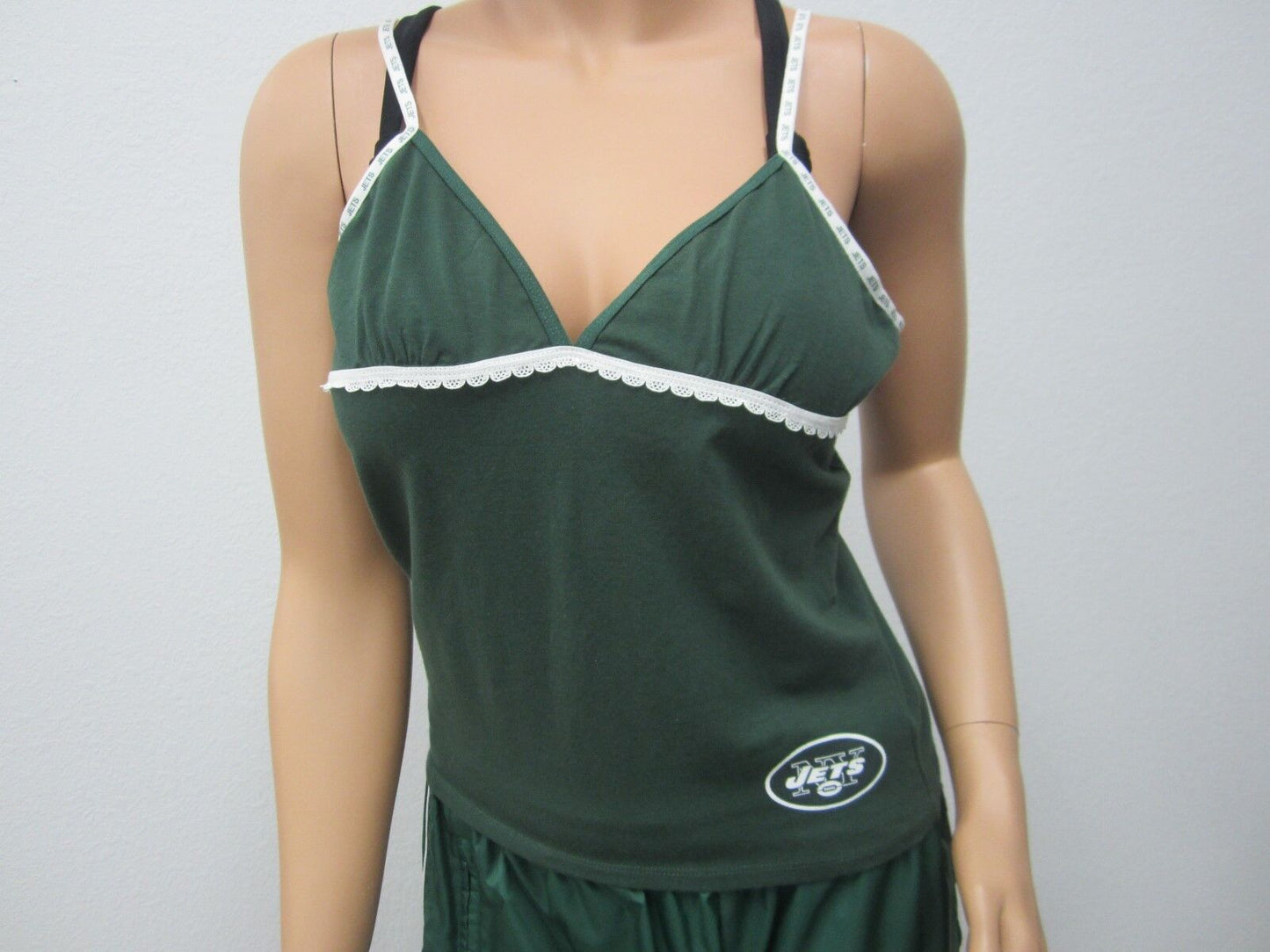 NWT NFL NEW YORK JETS WOMENS SPAGHETTI STRAP GREEN/WHITE TOP SIZE L