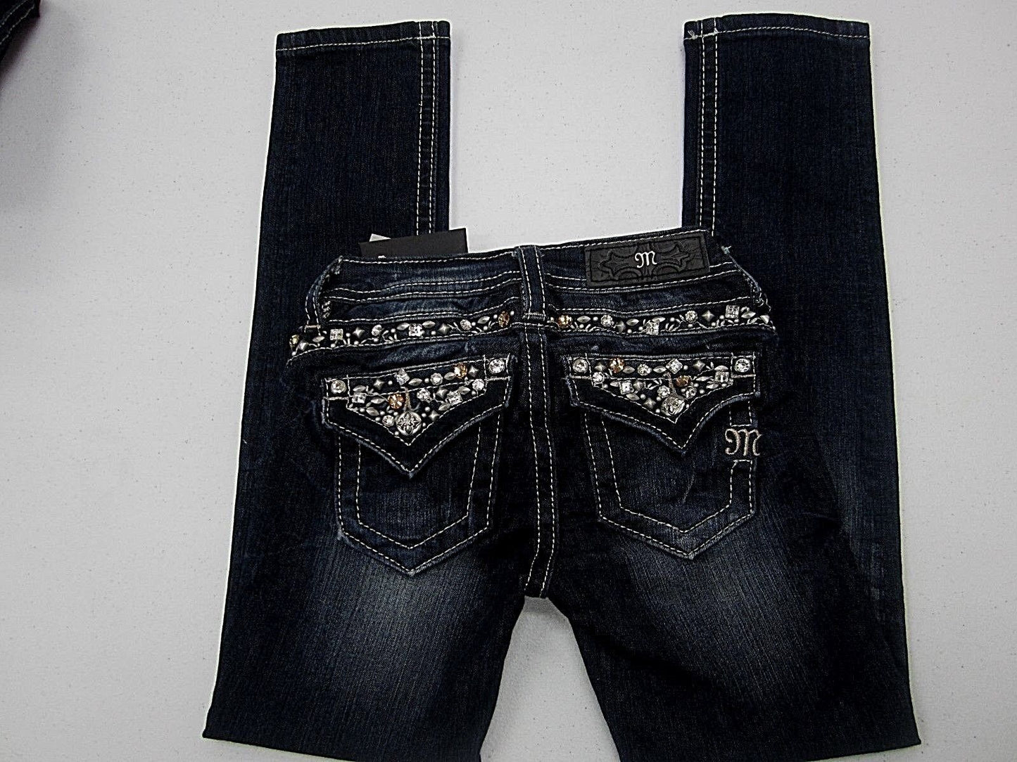NWT Miss Me Junior YK5755SG Girls Jeans Skinny Dark Blue with Crystals Size 7x25