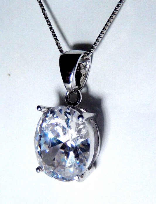 *VINTAGE*  Sterling Silver 10.0 CT CZ Solitaire Pendant with 18" Sterling Chain