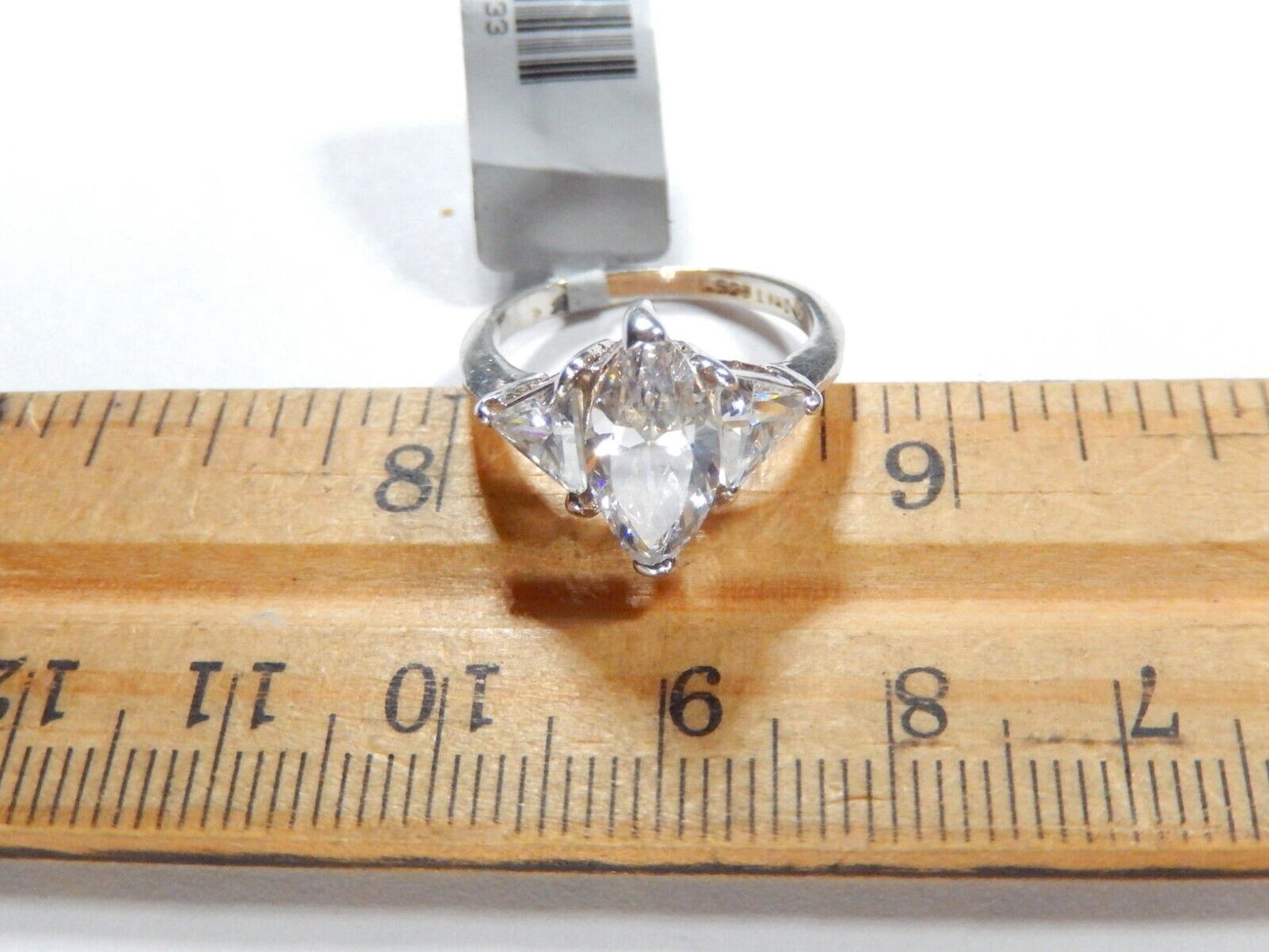*VINTAGE*  Sterling Silver 3.00 CT CZ 3 Stone  Marquise & Trillion Cut Ring Sz 6