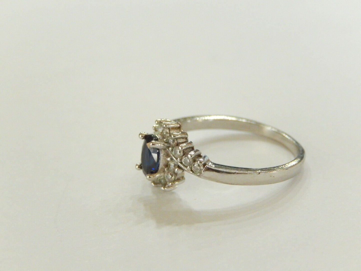 Halo Sapphire And CZ  .925 Sterling Silver  Wedding / Right Hand Ring Sz 8