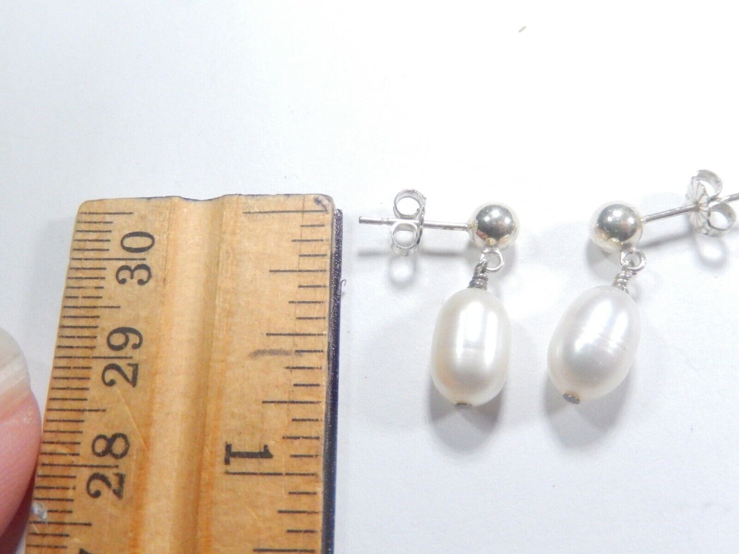 *VINTAGE*   Sterling Silver 925  Cultured Pearl Dangle Earrings