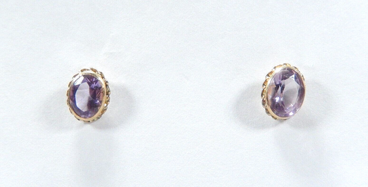 *VINTAGE*  14K Yellow Gold 2.50 CT  Oval Cut Natural Amethyst Stud Earrings
