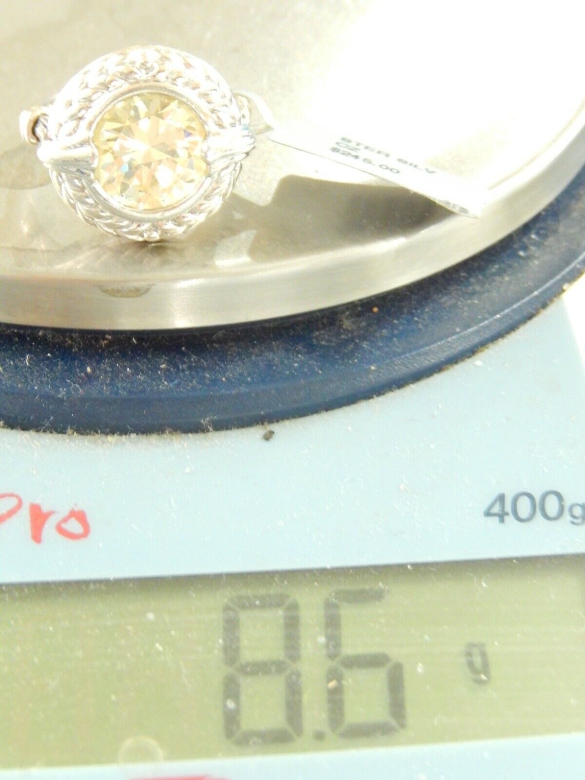 *VINTAGE* LARGE  Sterling Silver 925 Size 8.5 Yellow Clear CZ Ring