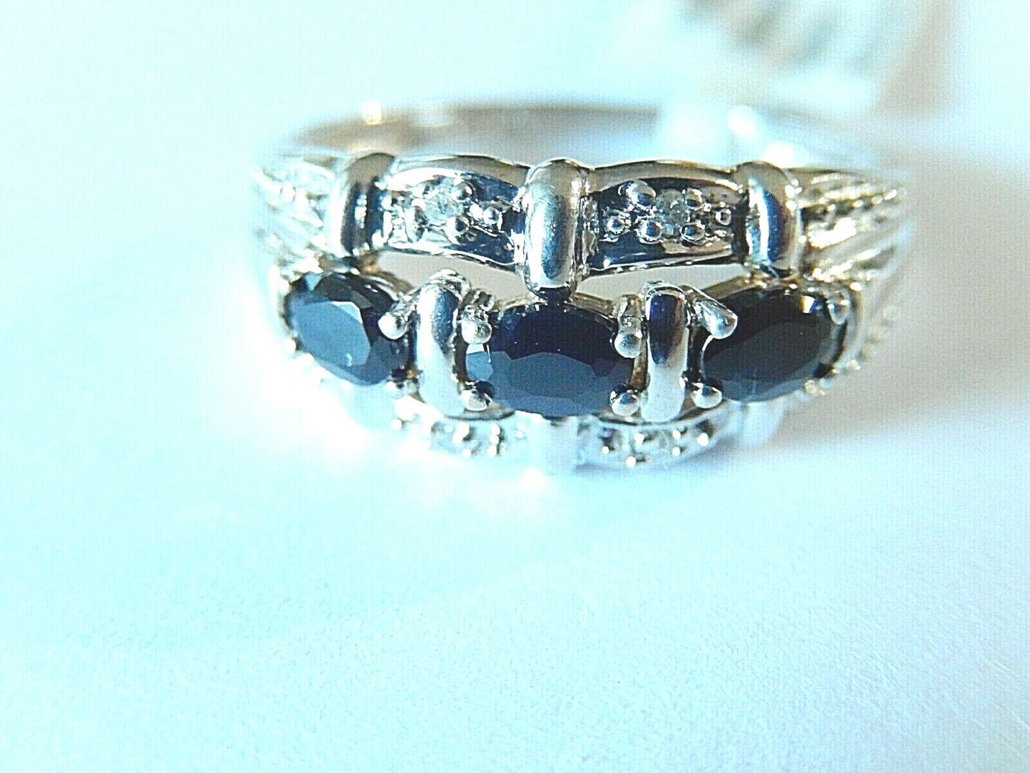 *NWT* 10K WHITE GOLD .75CT SAPPHIRE & DIAMOND LADIES RING SIZE 8.25