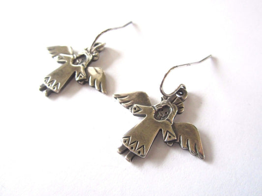 Rare Retired Jeep Collins Sterling Silver Angel Dangle Hook Earrings