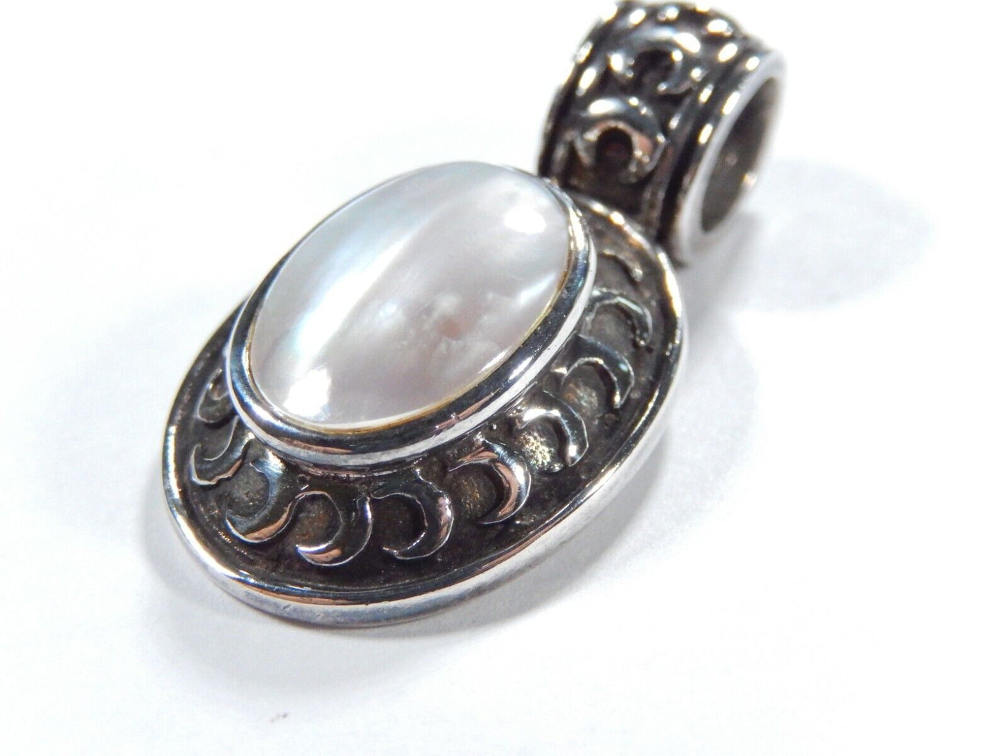 Sterling Silver Mother Of Pearl Decorative Slide Pendant 1.25" x .75"