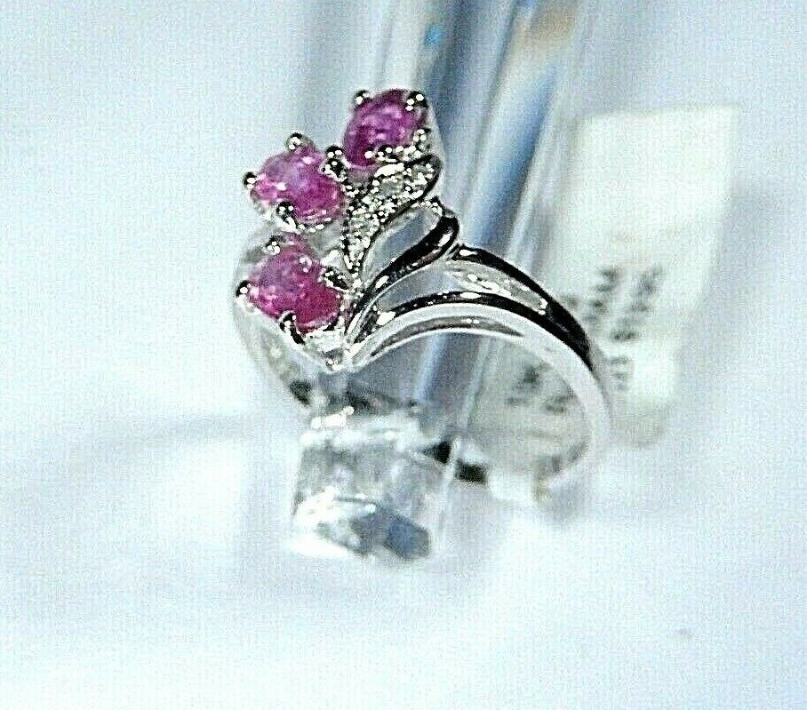 *NEW* 10k White Gold Natural Ruby And Diamond Ladies Ring Size 6.75