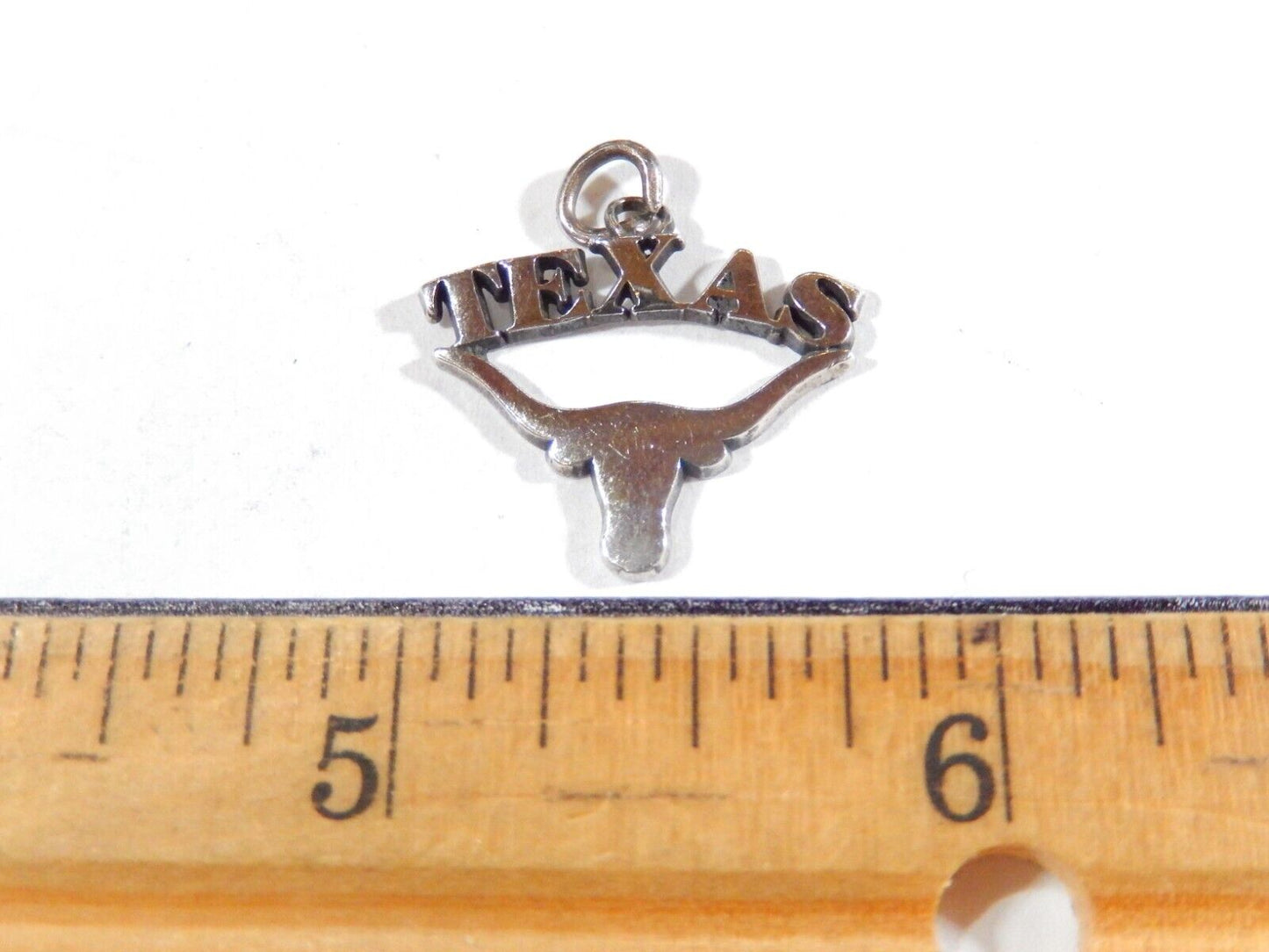 Sterling Silver 21 x 20mm Says Texas on Texas Longhorn Charm/Pendant