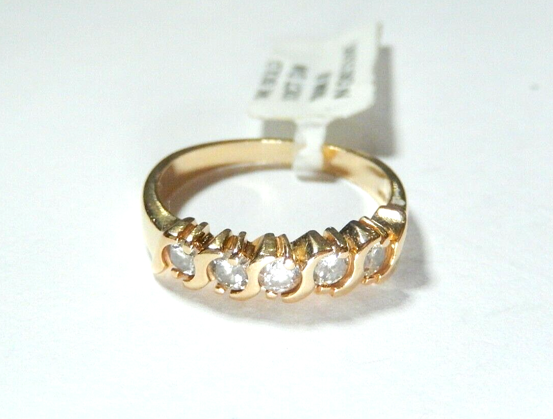 Solid 14k Yellow Gold Round .50 CTW Five Stone Diamond Band Ring Size 7
