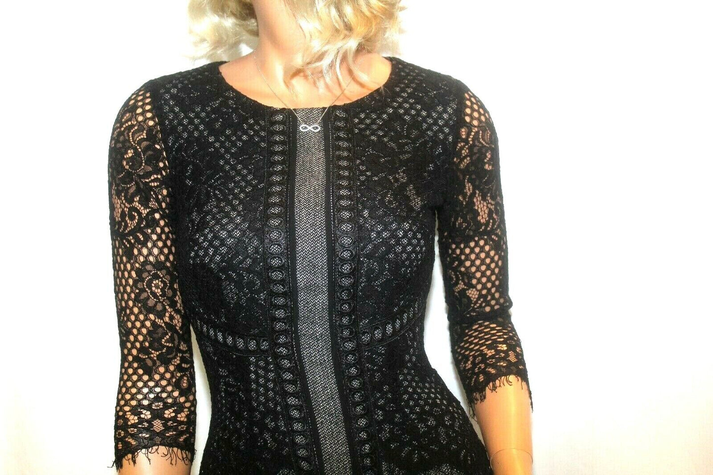 *NWT* $159 Antonio Melani  Crochet Lace 3/4 Sleeve Black  Dress  Sz 0 "CUTE"