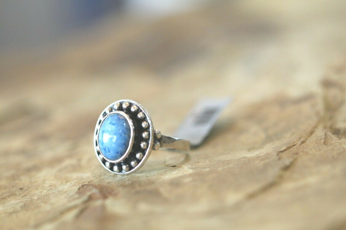 *VINTAGE*  Native American DENIM LAPIS Sterling Silver Ring Size 8.75