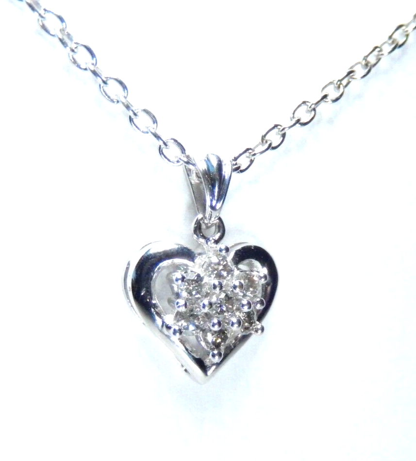 1/5 Ct Natural Diamond 10K White Gold Heart Pendant Necklace w/18" Chain