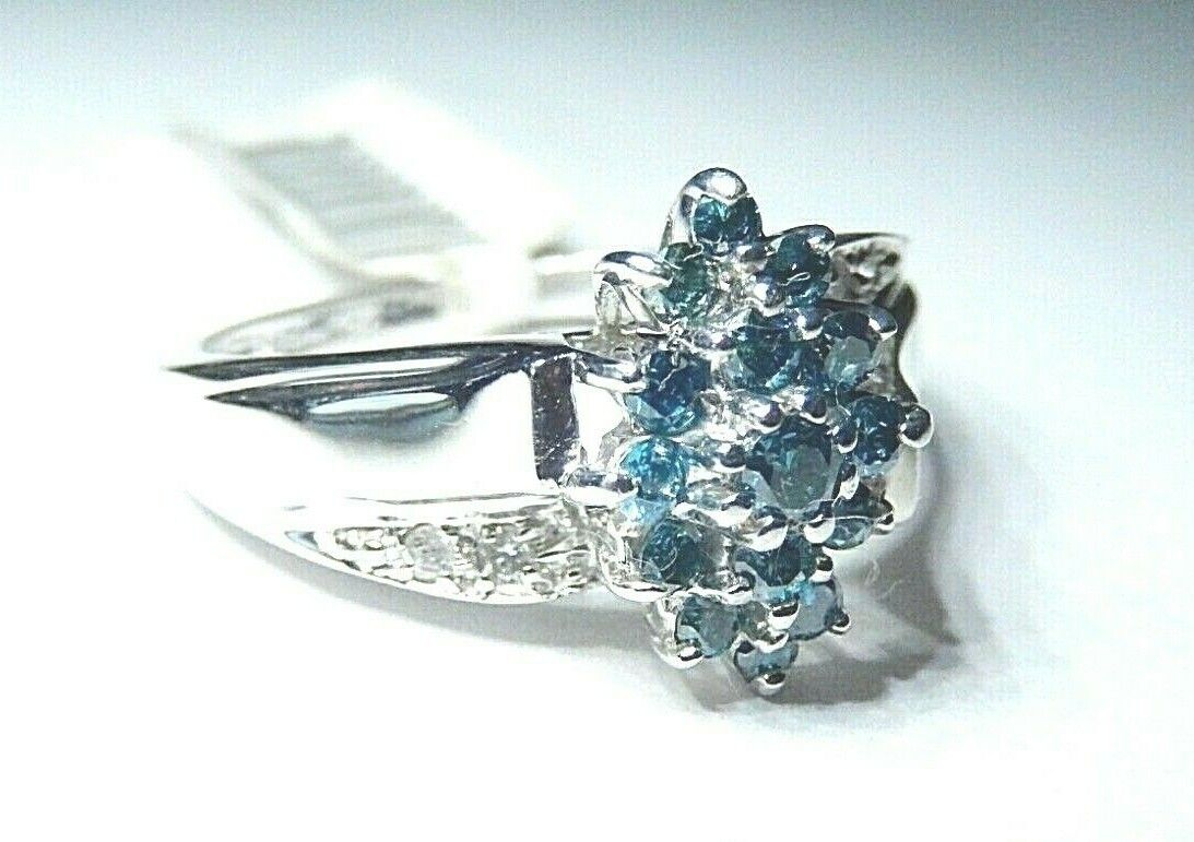 *NWT*14K White Gold .50CTW Blue Diamond Cocktail Cluster Ring Size 10.25