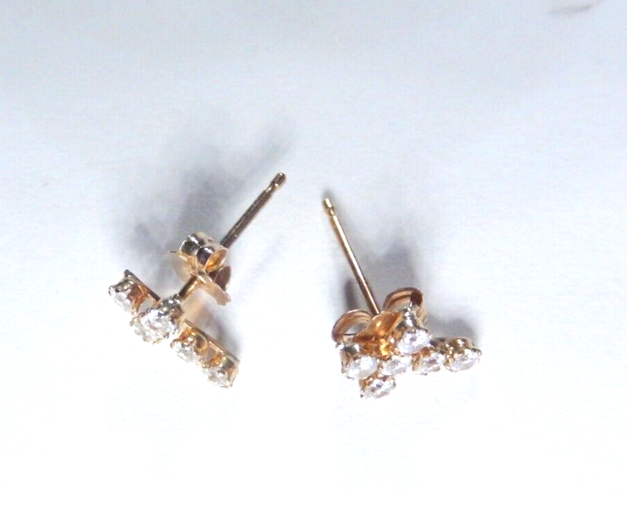 10K Real Solid Yellow Gold  Cross CZ Ear Post  Stud Earrings 5/16" x 3/16"