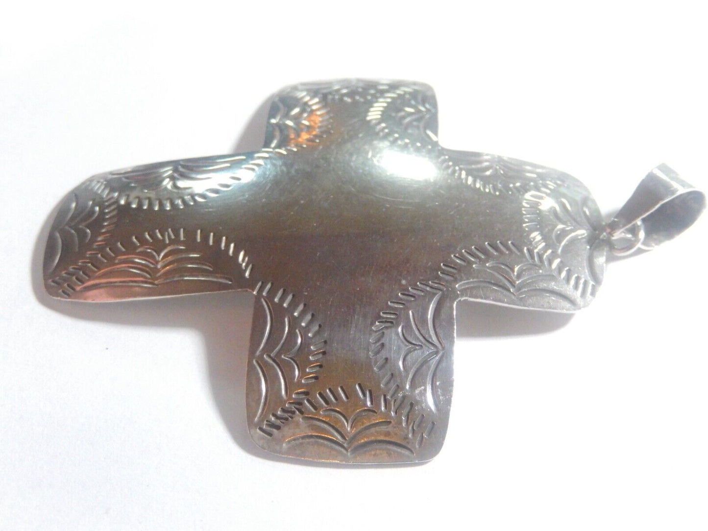 *VINTAGE*  TAXCO 925 Sterling Silver Hand Tooled Extra Large Cross Pendant