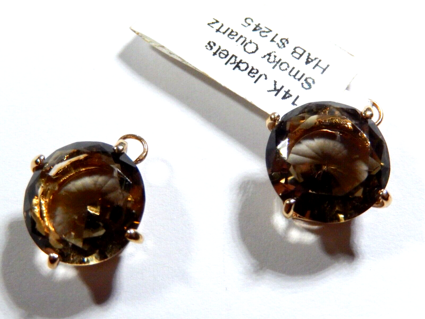 *NEW* 14K Yellow Gold 12 CT Smoky Quartz Jackets for Stud Earrings