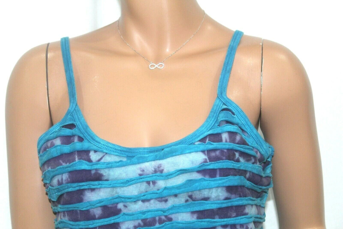 *VINTAGE*  Hippie Boho Tank Top Women's XL Blue With Tie Dyed Background - COOL