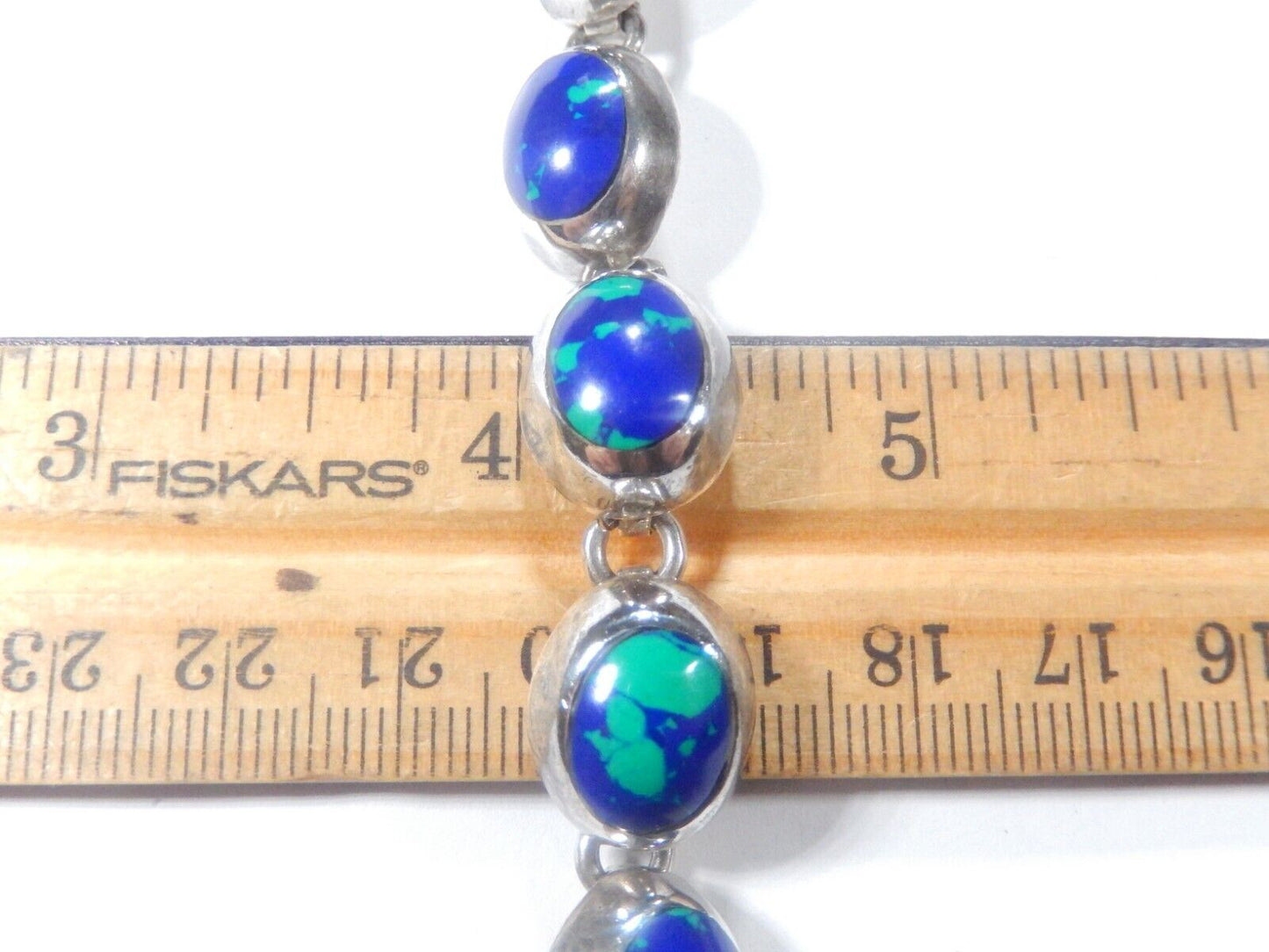 *VINTAGE*  Taxco 925 Sterling  Silver Lapis  lazuli Stone Bracelet  7.75"