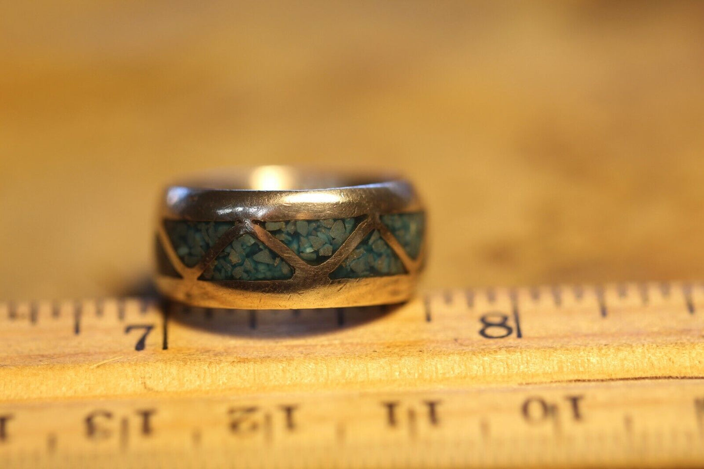 *VINTAGE*  Native American Sterling Silver Handmade  Turquoise Band Ring Sz 5.25