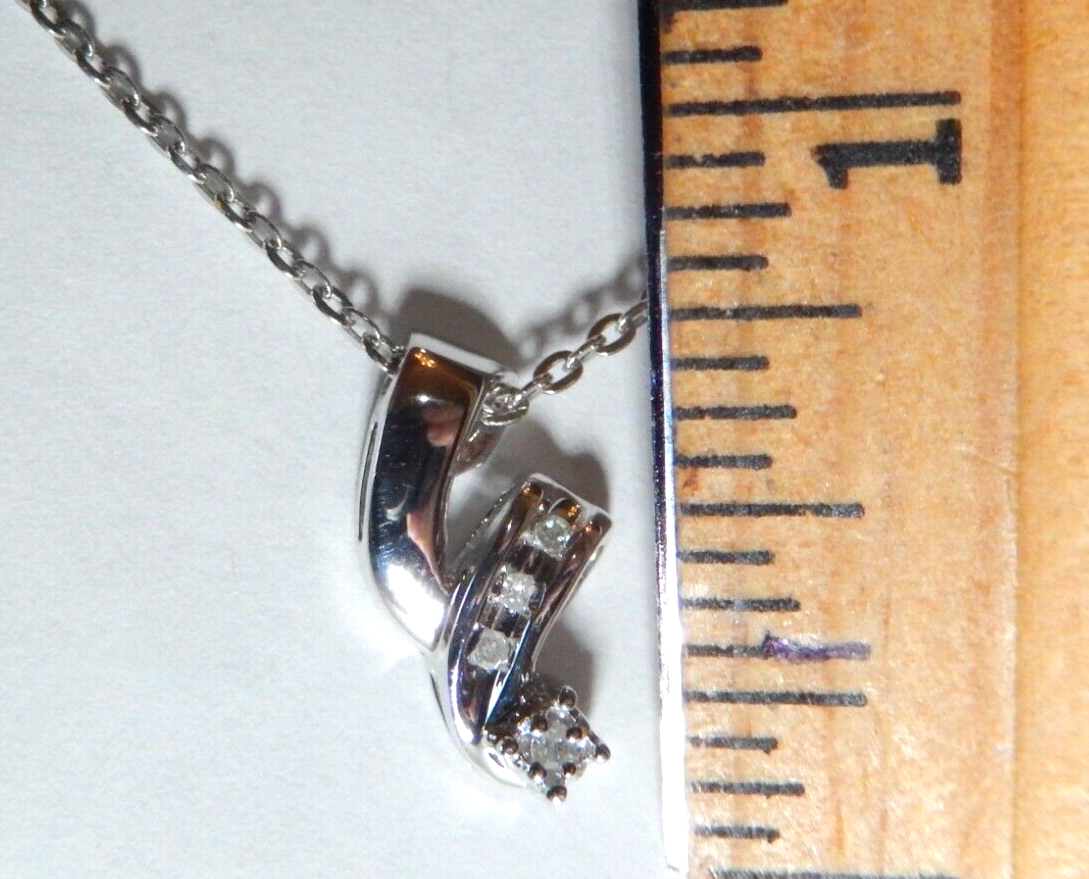 10K White Gold Four Round  Diamond Pendant Necklace w/ 18" Chain
