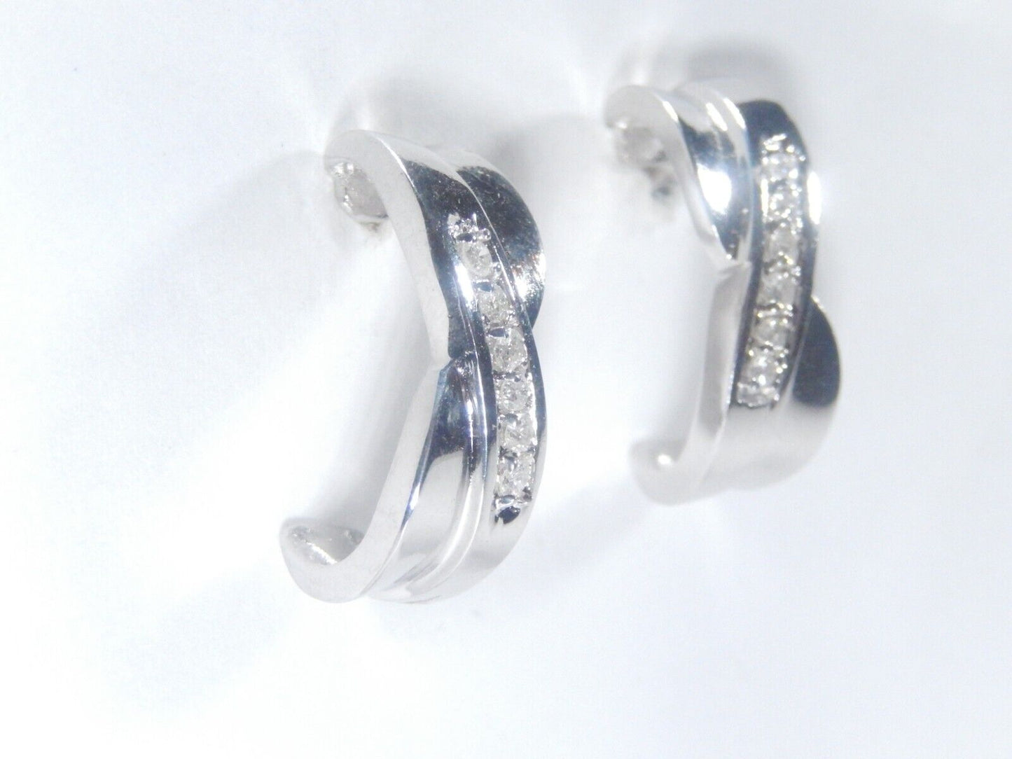 14k  White Gold X Style Post Earrings 12 Natural Diamonds 7.4 Grams
