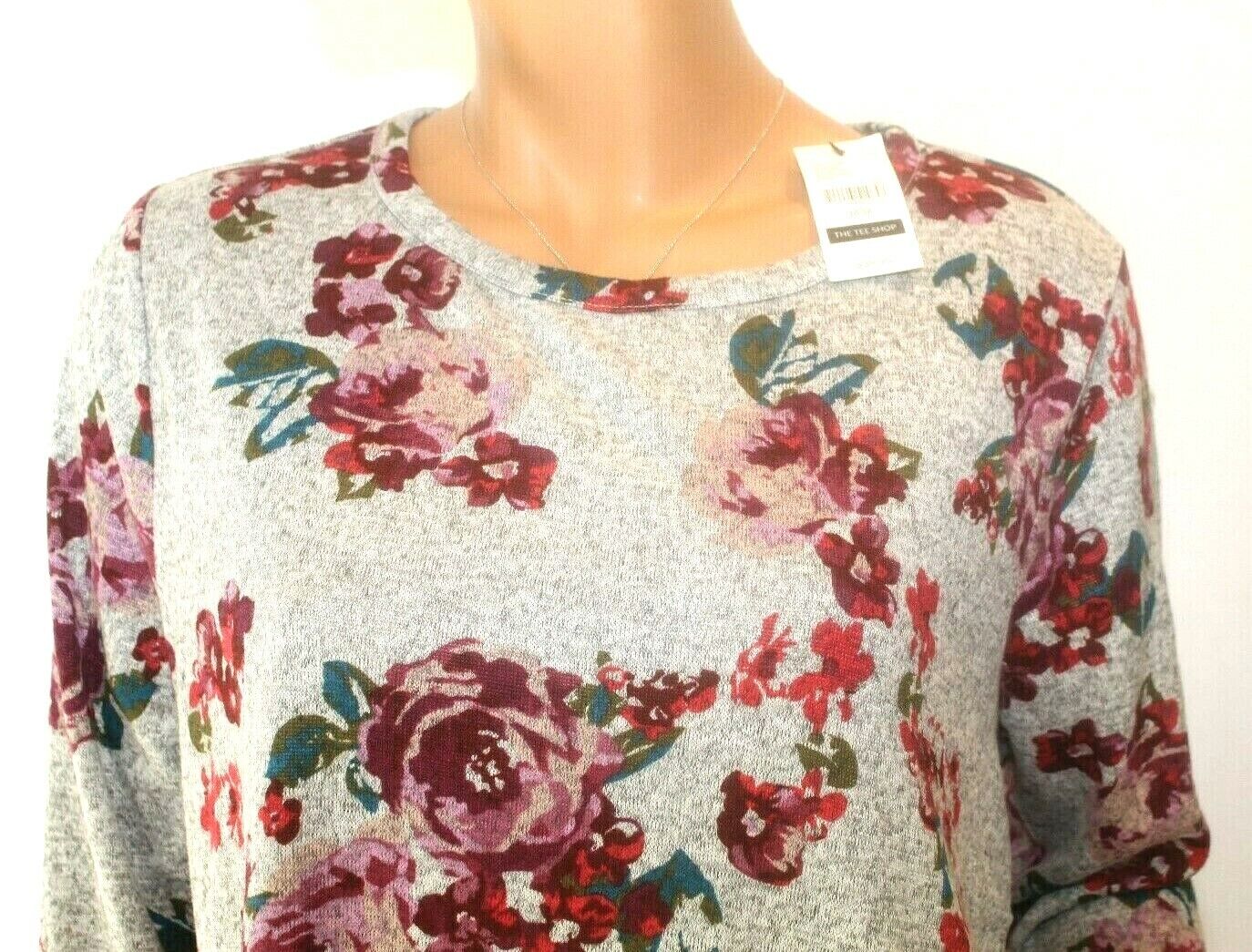 *NWT* Lane Bryant Gray & Floral Knit Smock Long Sleeves Size 14-16