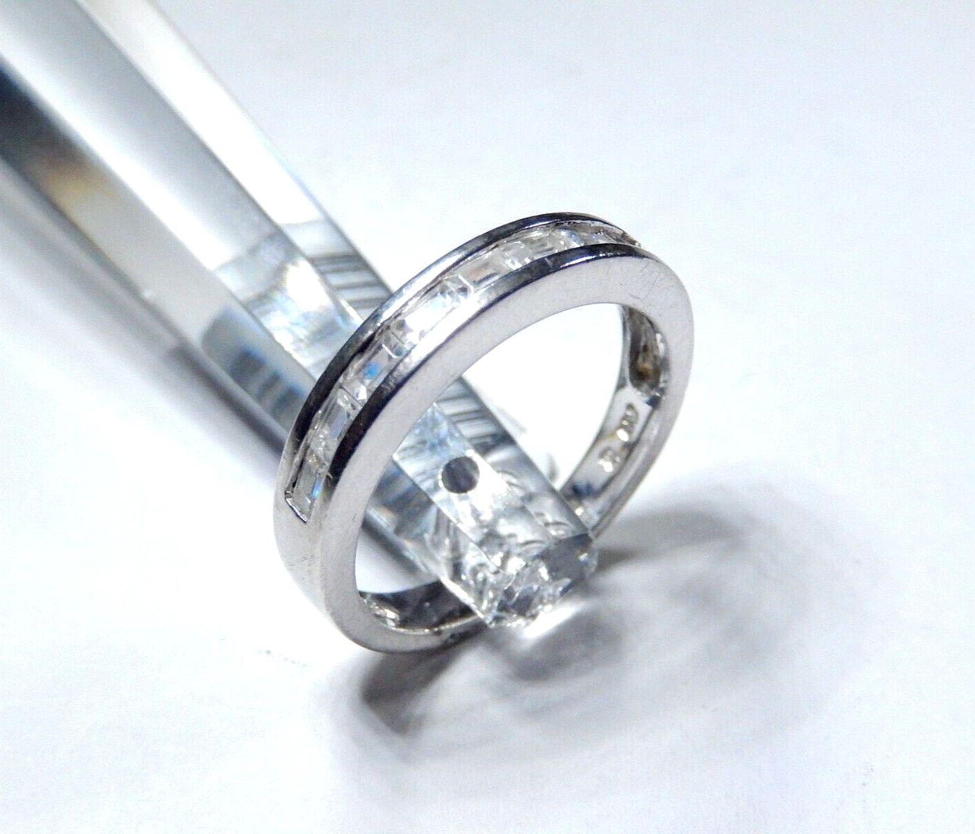 *VINTAGE*  Sterling Silver .75 CT Emerald Cut CZ 3.25mm Wedding Band Ring Size 8