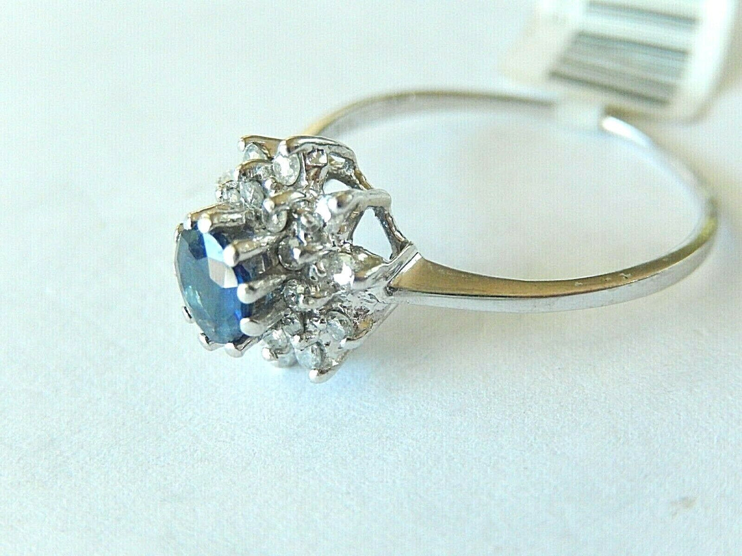 *VINTAGE* 14K White Gold Blue Sapphire Double VS2 Diamond Halo Ring .88TCW 8.25