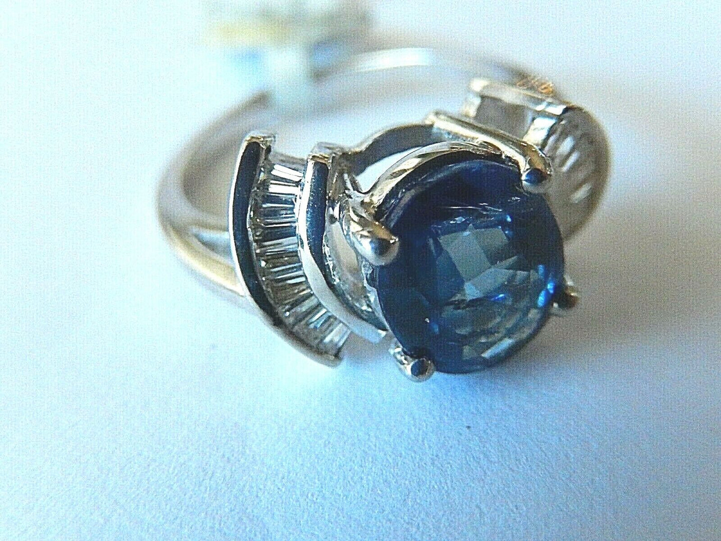 2.75CT  NATURAL LONDON BLUE TOPAZ & DIAMOND COCKTAIL RING 14K WHITE GOLD Sz 6.5