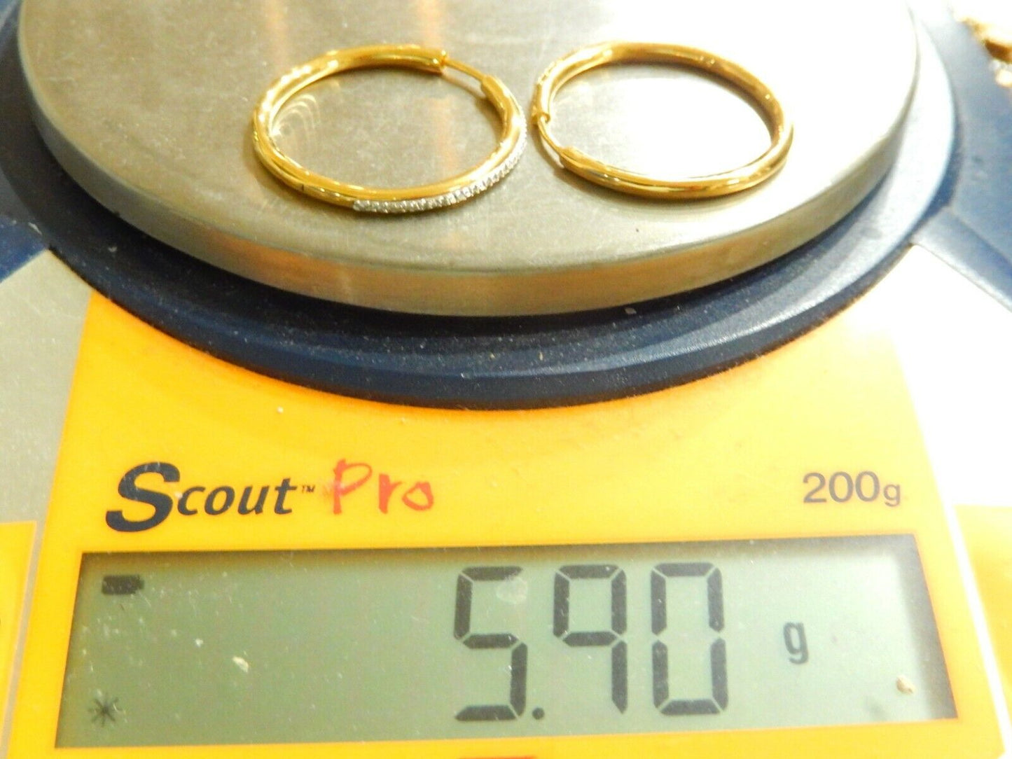 14K Gold Vermeil on Sterling Real 32 Diamond Large 30mm  Hoop Pierced Earrings