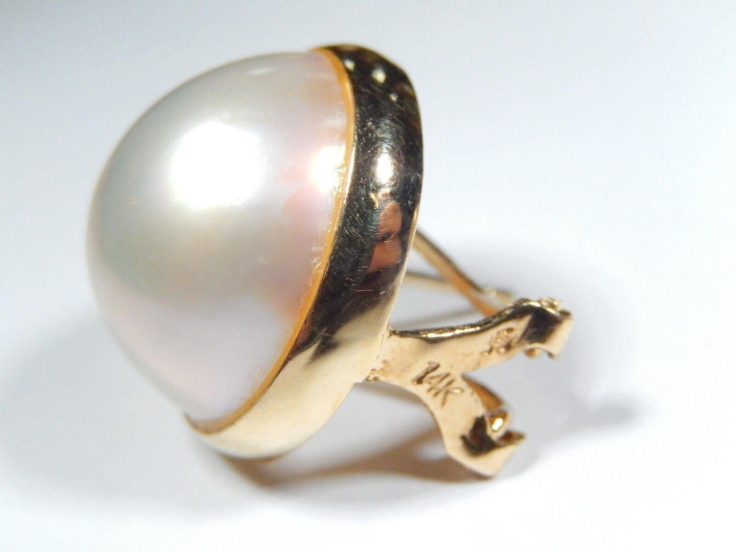 14k Yellow gold 17.5 mm Mabe Pearl Earrings with French clip backs 9.7g