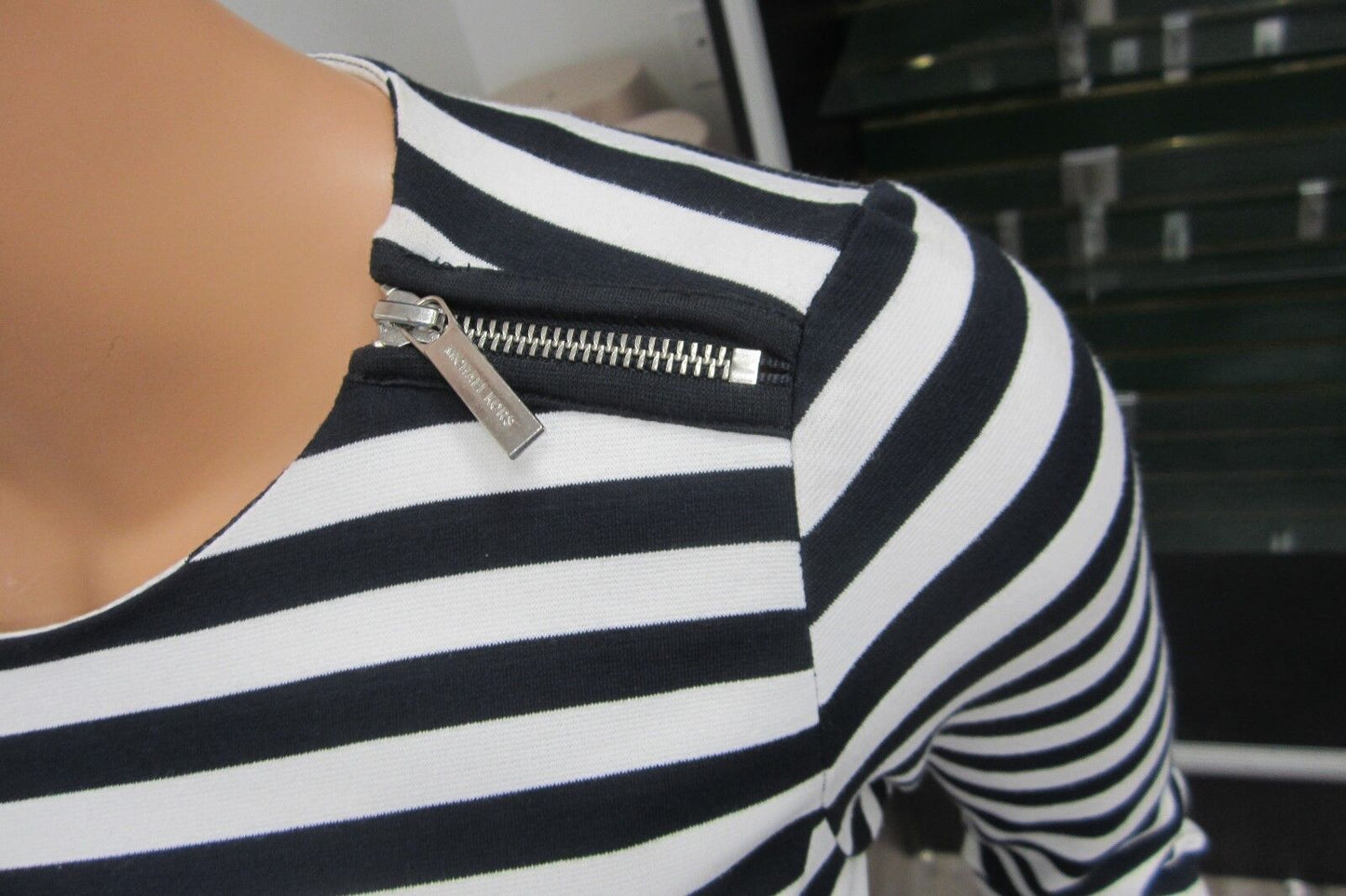 NWT $150 MICHAEL KORS  Long Sleeve Striped Zipper Dress New Navy White Size XXS