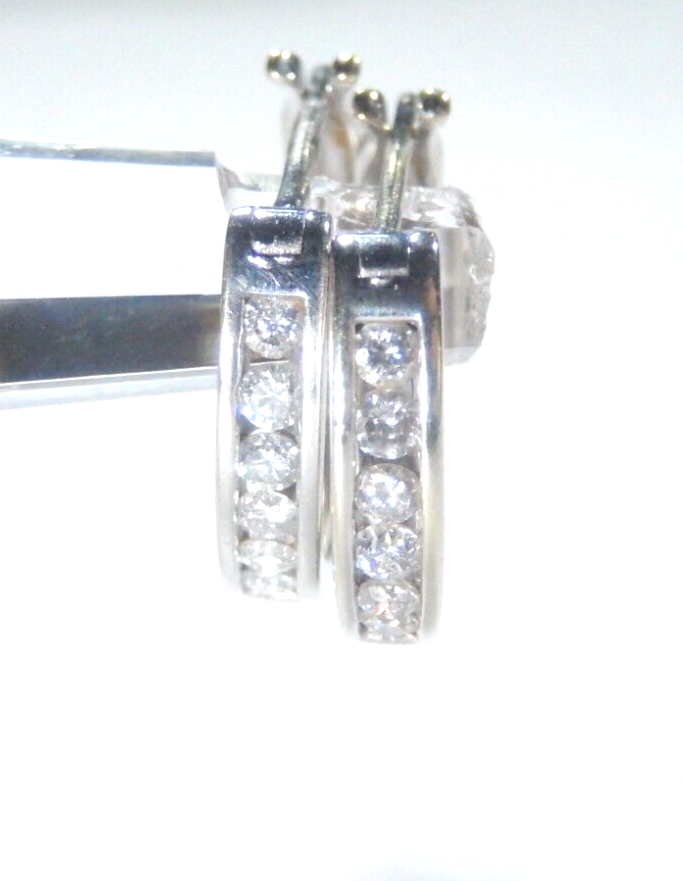 *VINTAGE*  14K White Gold .50 CT Round Cut Natural GH SI Diamond Hoops Earrings
