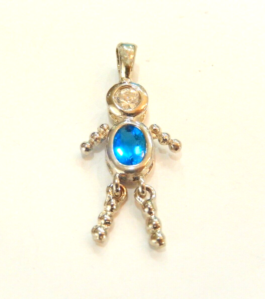 Blue Topaz December Sterling Silver Birthstone Baby Boy Pendant / Charm