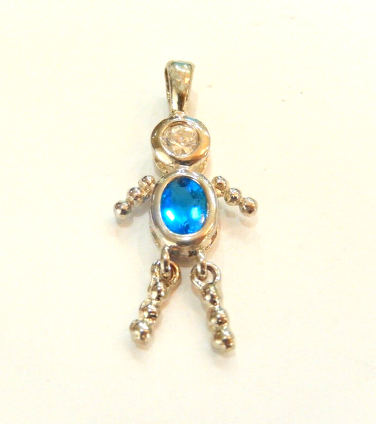 Blue Topaz December Sterling Silver Birthstone Baby Boy Pendant / Charm