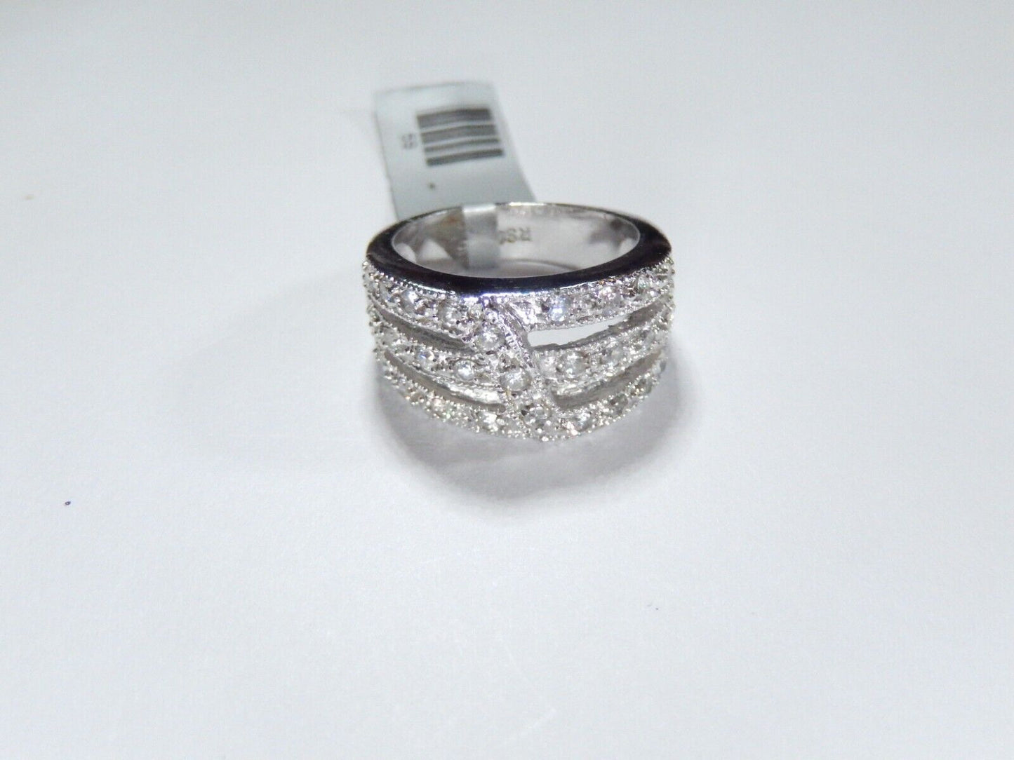 *VINTAGE*  Sterling Silver .50 CT Pave CZ Cluster 11 mm Wide Band Ring Sz 5.75