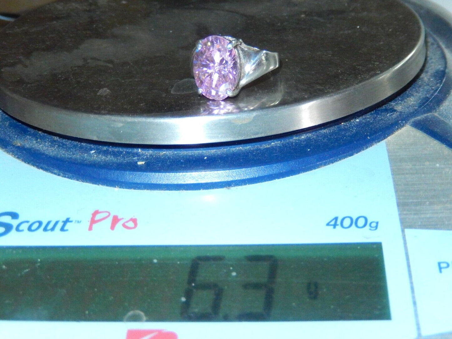 *VINTAGE* 925 STERLING SILVER OVAL CUT 7.0 CT PINK CZ SOLITAIRE RING SIZE 6.75