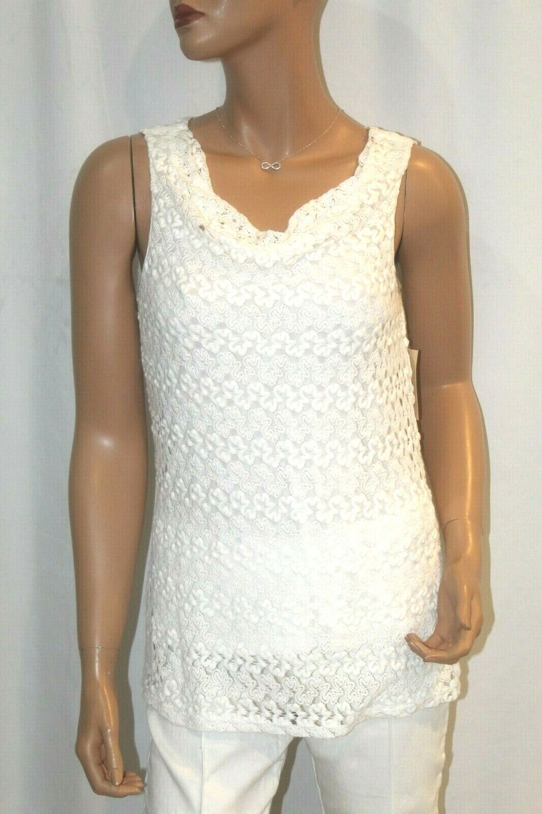*NWT* $60.  Coldwater Creek White Lined Lace Cowl Pull Over Top Size 8 (Small)