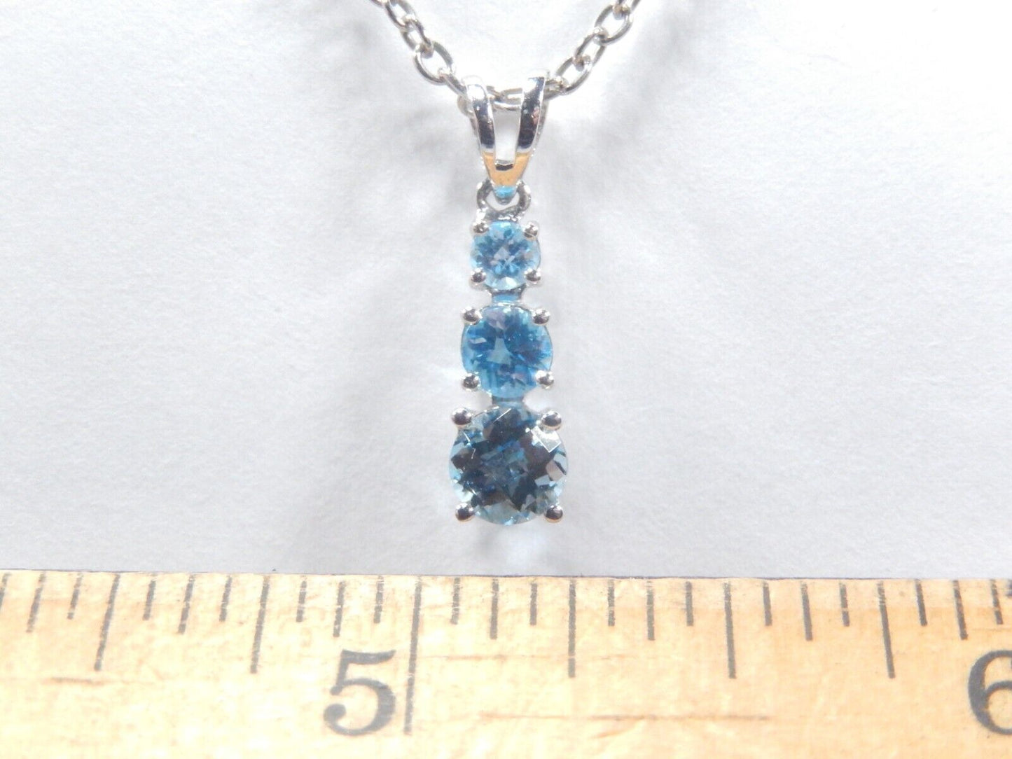 10K White Gold .75ctw 3 Stone Fancy Cut Blue Topaz  Pendant with 18" chain